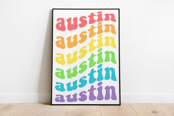 Austin Texas Poster Bright Rainbow Colors Home Decor Simple Print Home Wall Art Texas Retro Austin Print