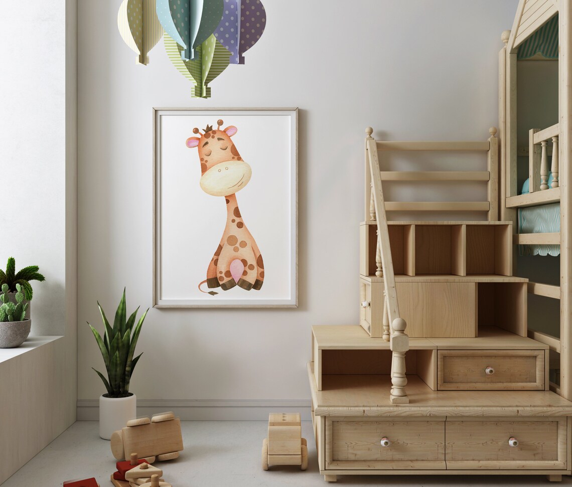 Watercolor Baby Giraffe Sitting Nursery Wall Art Cute Safari Animal Poster - Image 3