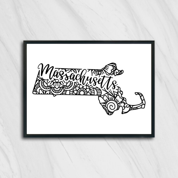 Massachusetts Mandala State Outline Minimalist Black White Line Art Home Decor Poster