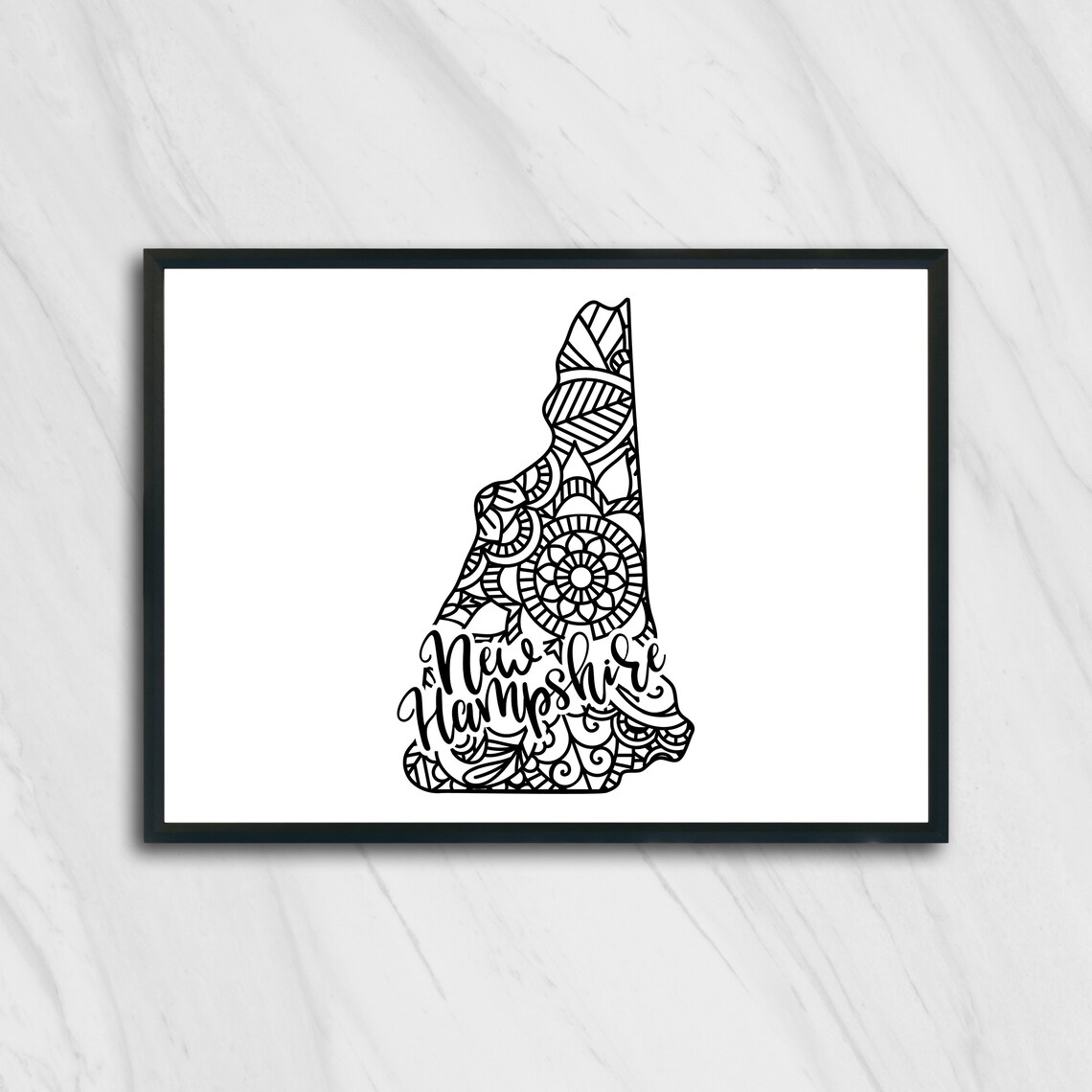 New Hampshire Mandala State Map Zentangle Outline Minimalist Wall Art - Image 2