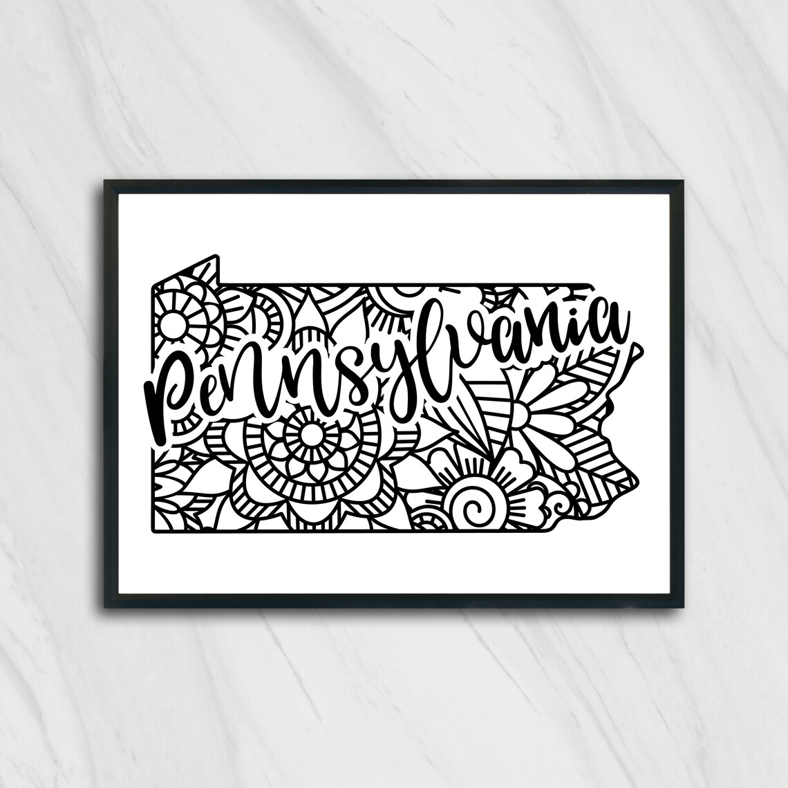 Pennsylvania Mandala State Outline Minimalist Black White Line Art Home Decor Poster