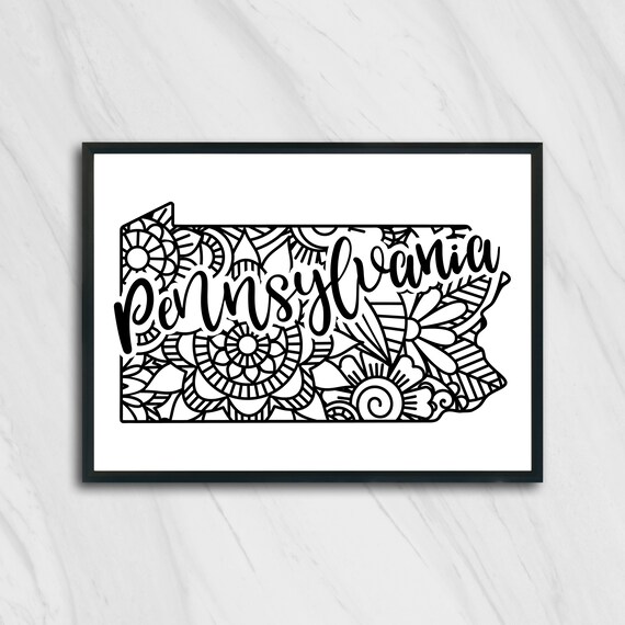 Pennsylvania Mandala State Outline Minimalist Black White Line Art Home Decor Poster