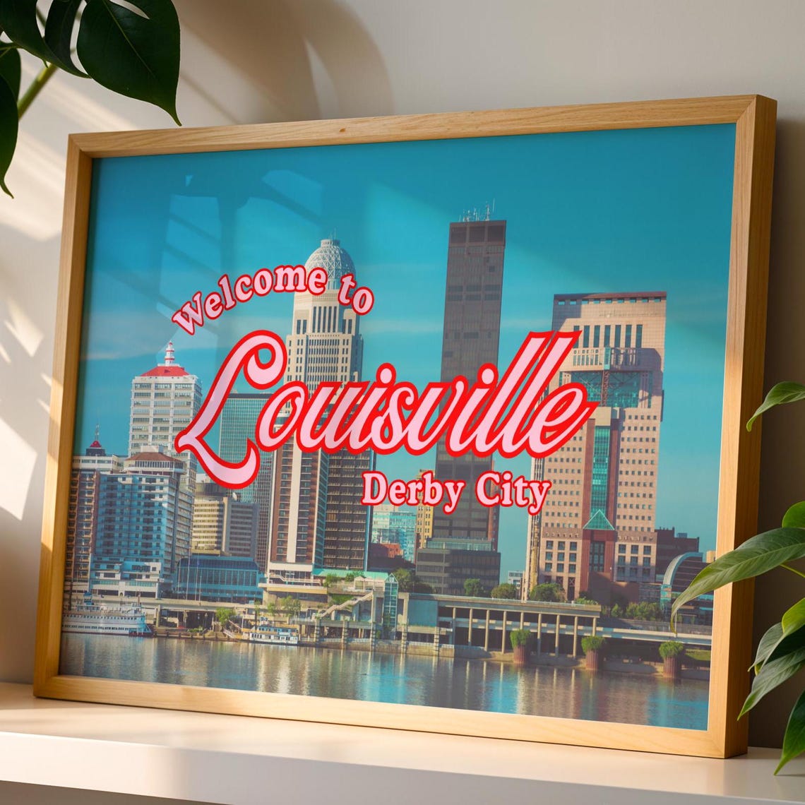 Welcome to Louisville Kentucky Derby City Skyline River Retro Poster