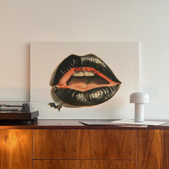 Black Vampire Lips With Red Mouth And Bat Gothic Halloween Poster