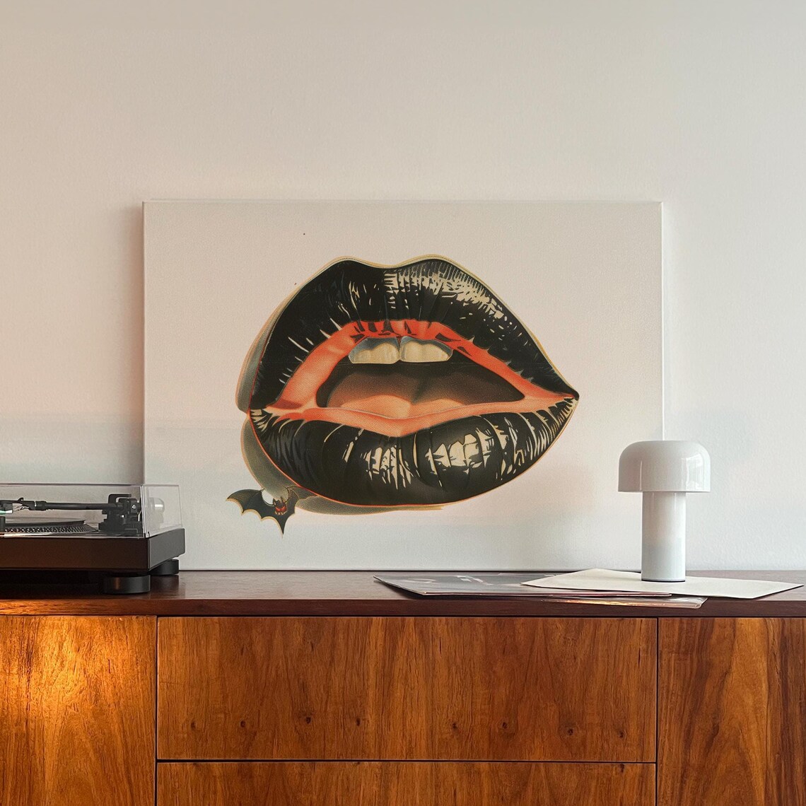 Black Vampire Lips With Red Mouth And Bat Gothic Halloween Poster