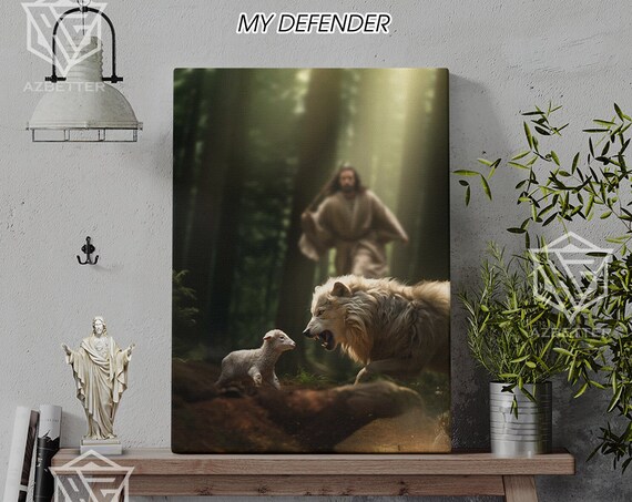 My Defender Jesus Protecting Lamb From the Wolf Forest Poster