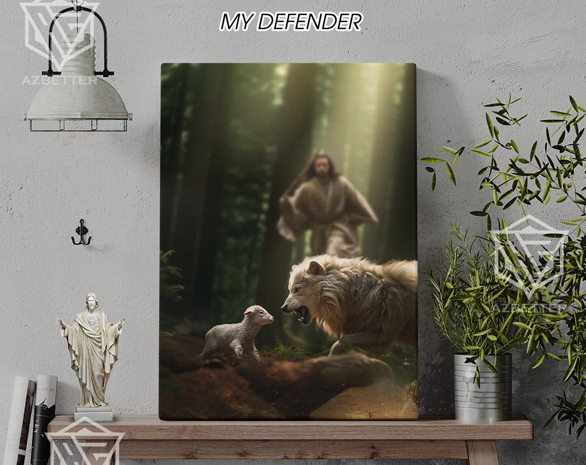 My Defender Jesus Protecting Lamb From the Wolf Forest Poster