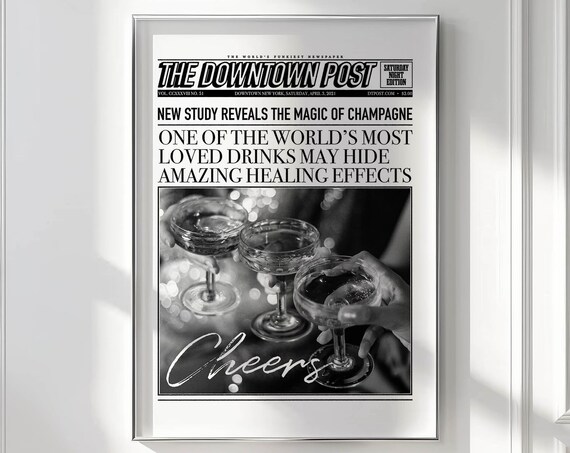 Newspaper Poster Retro Decor Trendy Retro Wall Art Cute Apartment Decor Bar Cart Prints Funky Wall Art Champagne Wall Art Bar Cart Decor