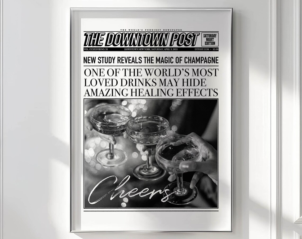 The Downtown Post Champagne Cheers Funny Retro Newspaper Edition Poster