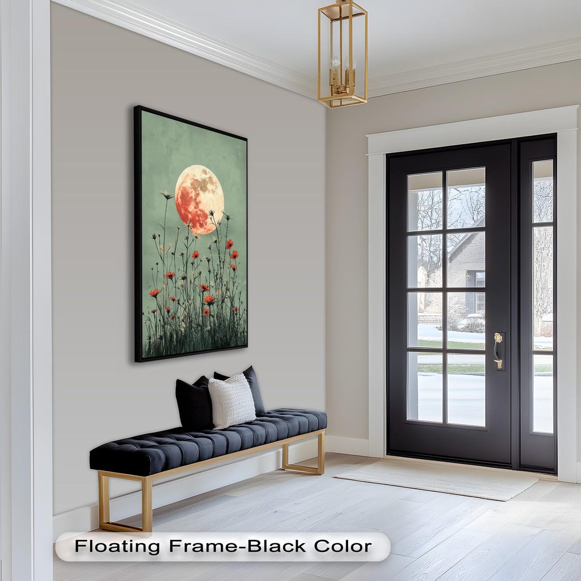 Full Moon Over Wildflowers, Rustic Nature Art Print - Image 3