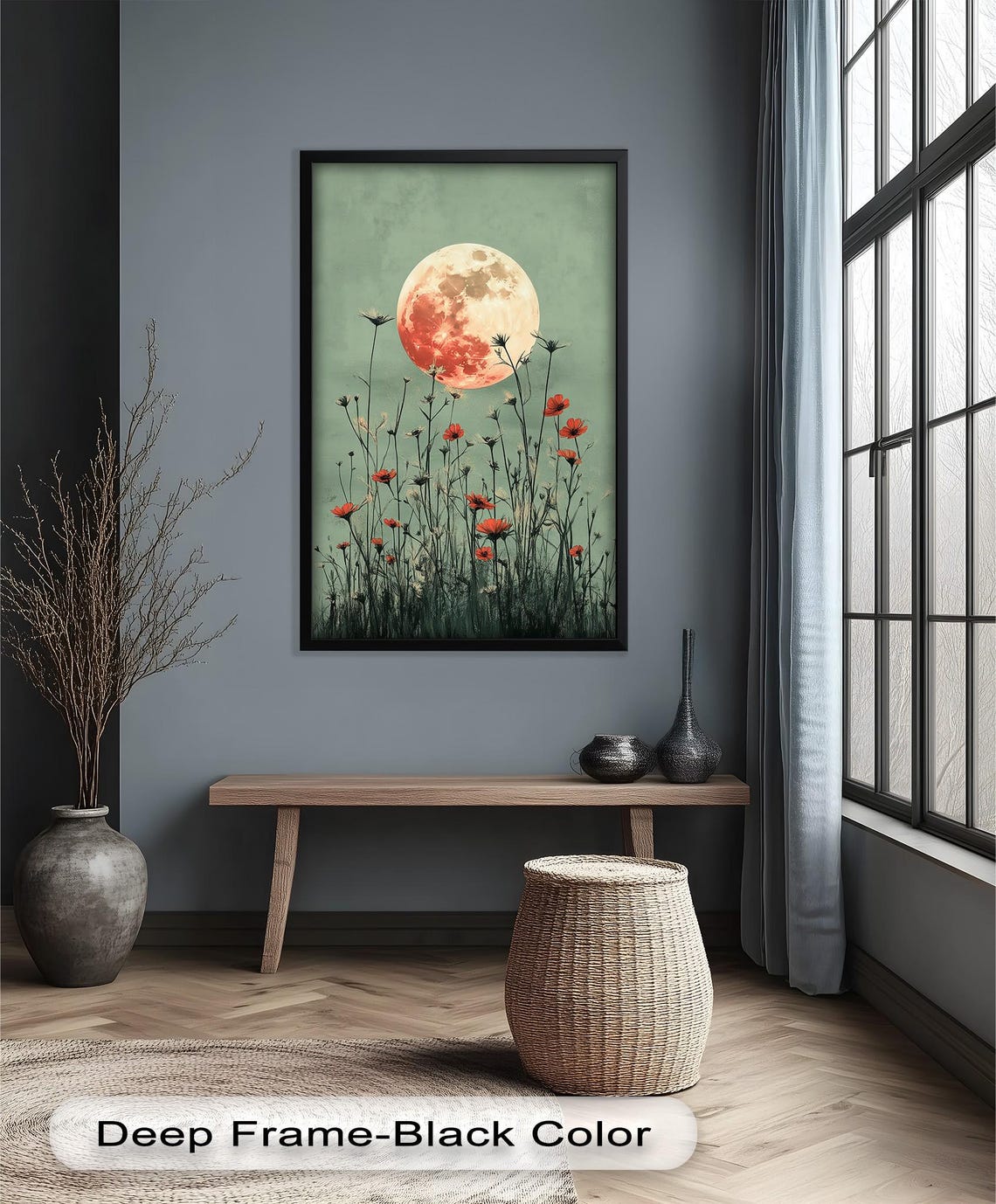 Full Moon Over Wildflowers, Rustic Nature Art Print - Image 5