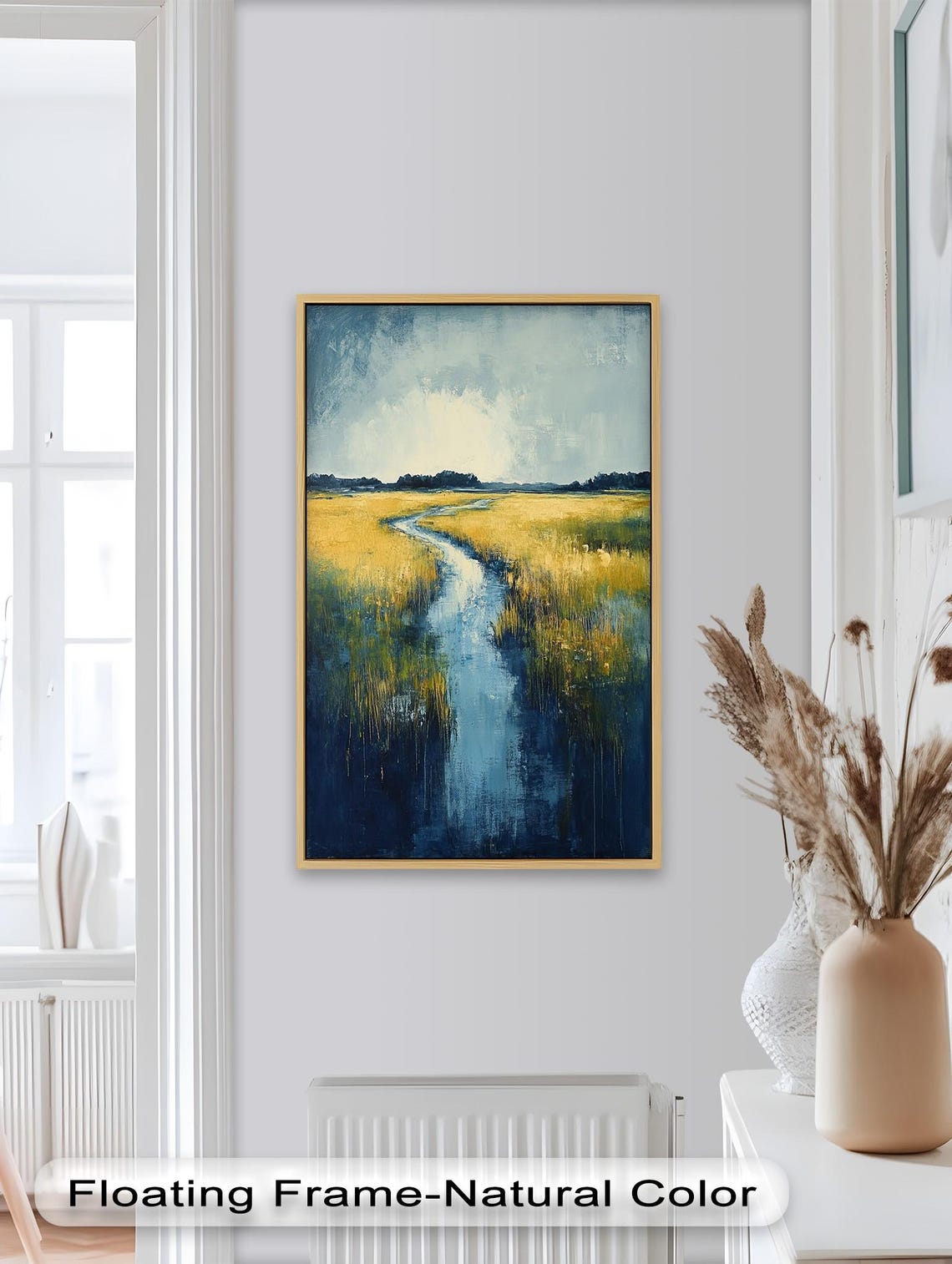 Golden Field, Serene River Landscape Art Print - Image 5