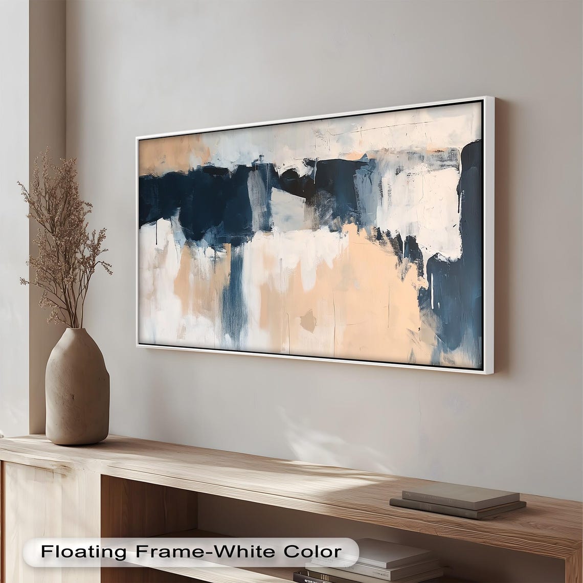 Modern Beige Navy Abstract, Contemporary Home Decor - Image 2