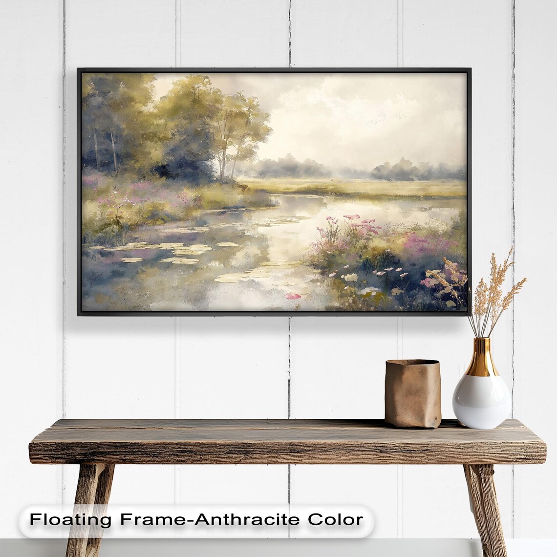 Tranquil River Landscape, Rustic Home Office Decor