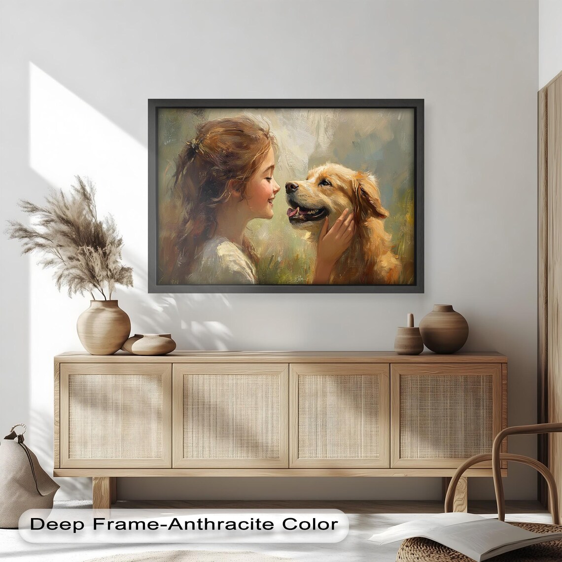 Girl And Dog, Heartwarming Pet Portrait Art Print - Image 3
