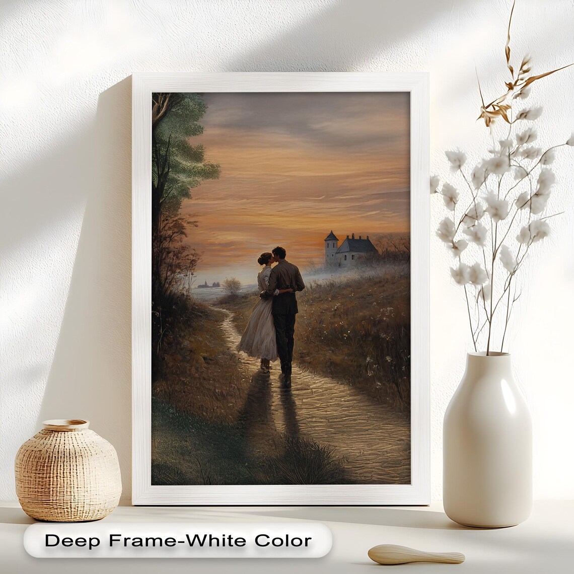 Romantic Couple at Sunset, Vintage Landscape Art Print - Image 3
