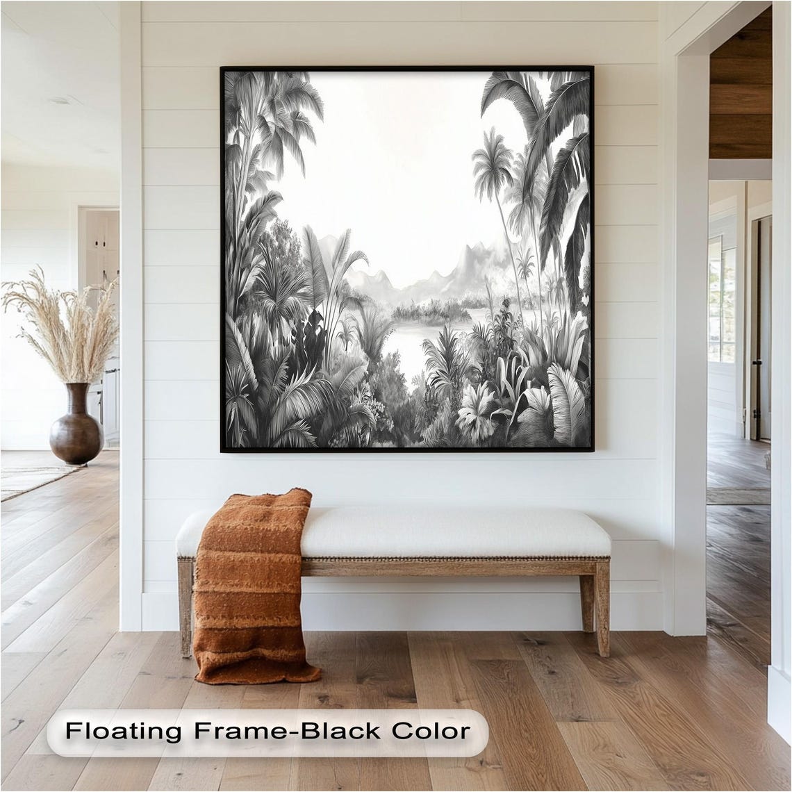 Black And White Jungle Tropical Landscape Art Print - Image 3