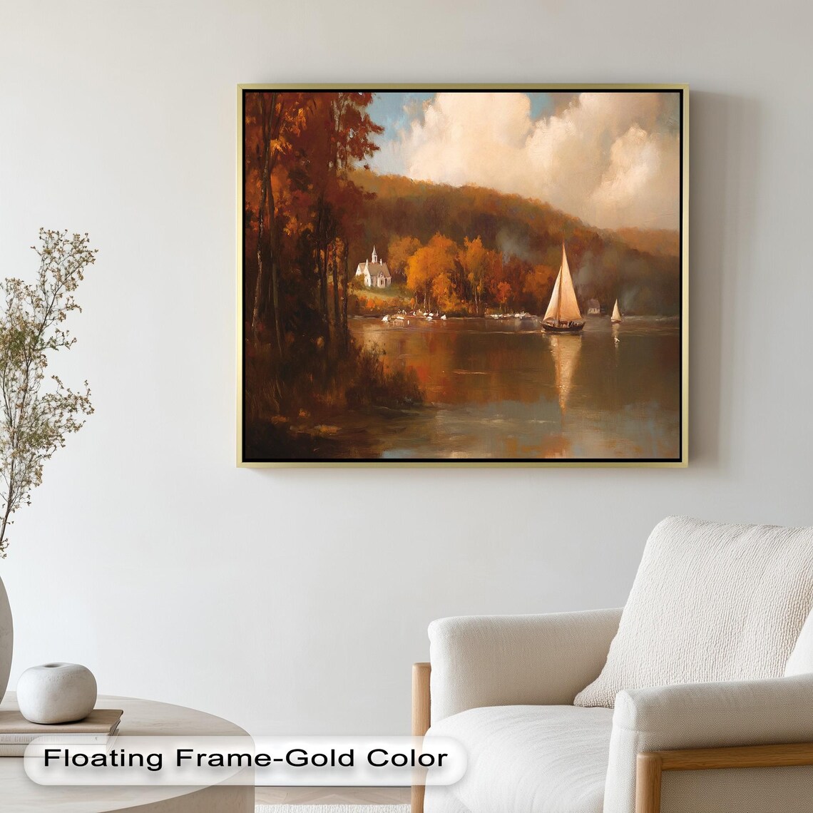 Autumn Lake Sailboat, Tranquil Nature Decor - Image 2