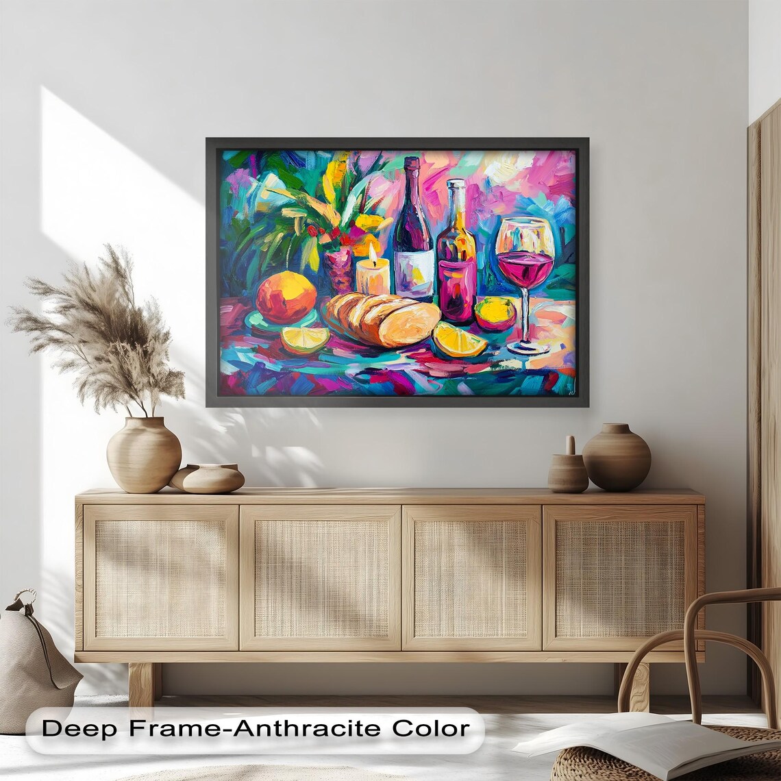 Colorful Wine Bread, Bold Still Life Kitchen Decor - Image 2