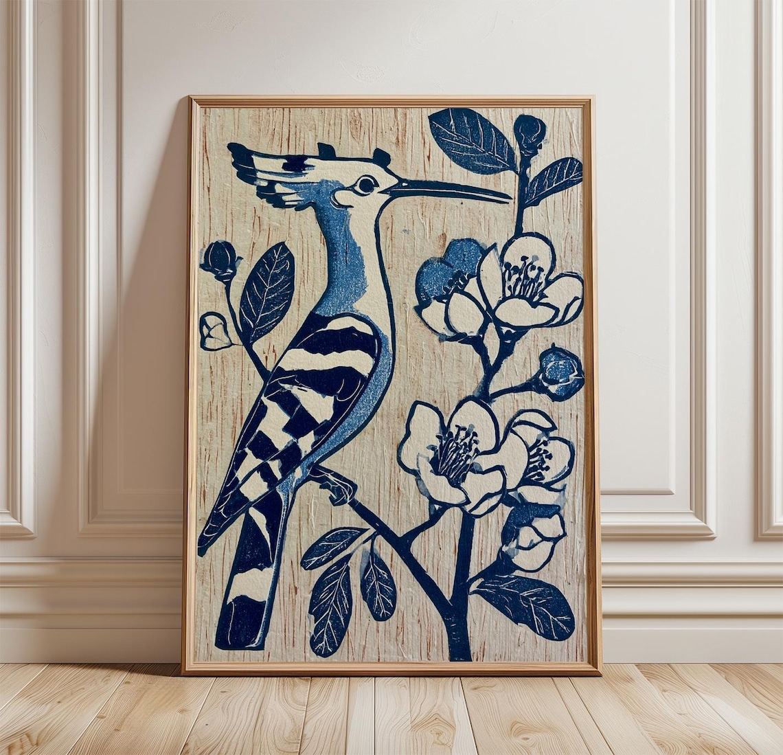 Hoopoe Bird Botanical Woodblock Art Print