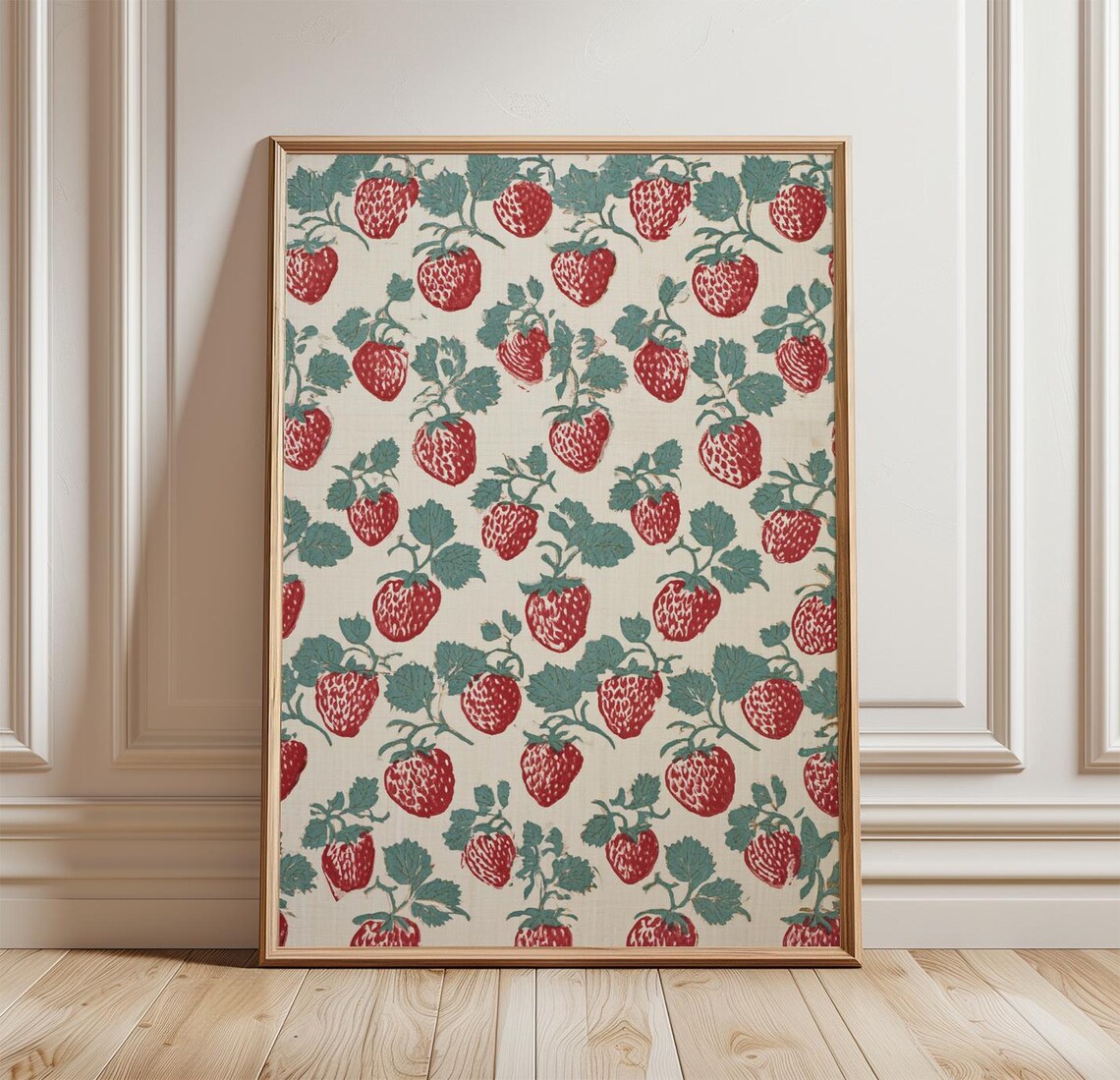 Vintage Strawberry Repeating Pattern Botanical Fruit Illustration Poster