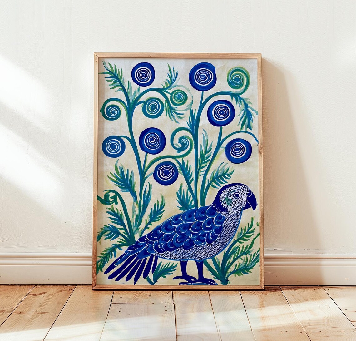 Blue Owl Nordic Folk Art, Woodland Bird