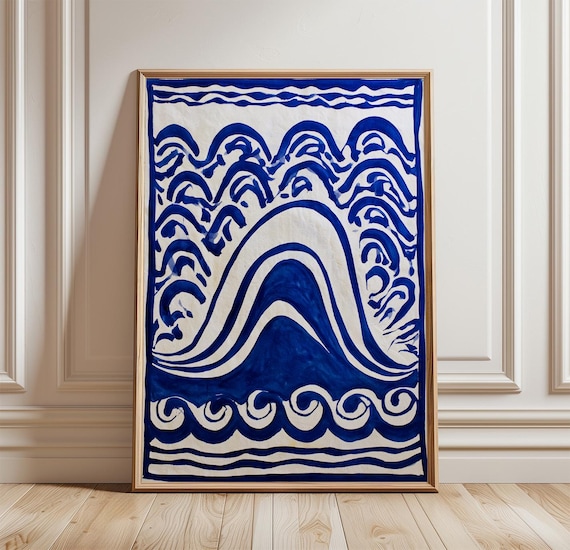 Blue Coastal Waves Abstract Ocean Art Print