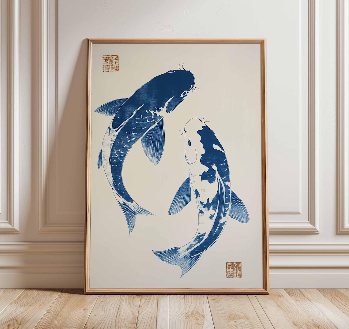 Koi Fish Poster Print, Japanese Zen Minimalist Decor