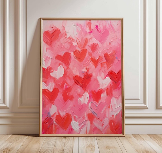 Abstract Heart Poster Red Pink Love Wall Art Modern Romantic Painting Print Valentines Day Decor Bold Brushstroke Artwork Home Decoration