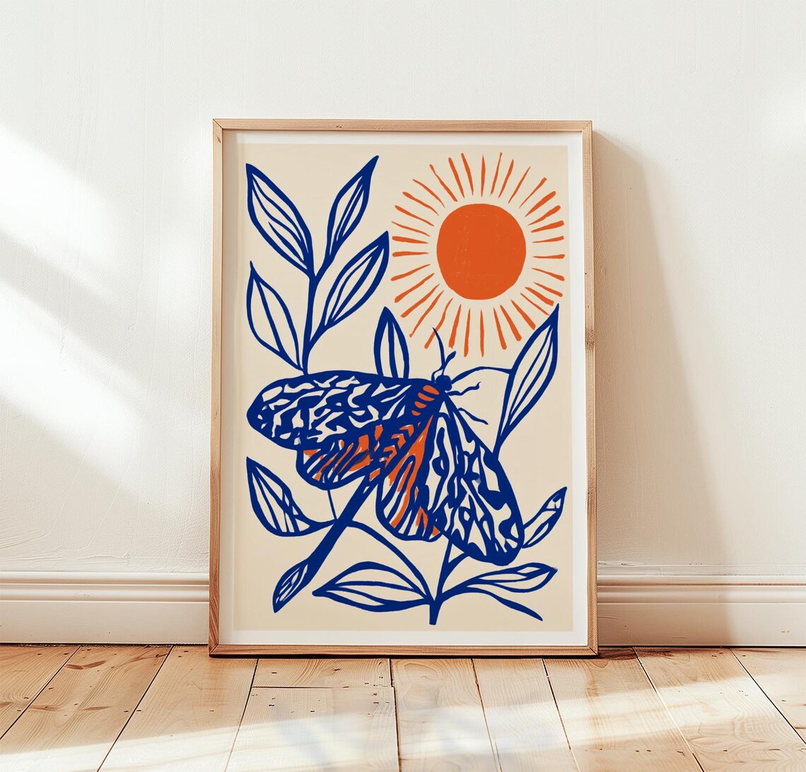 Blue Moth Orange Sun, Stone Lithograph Poster