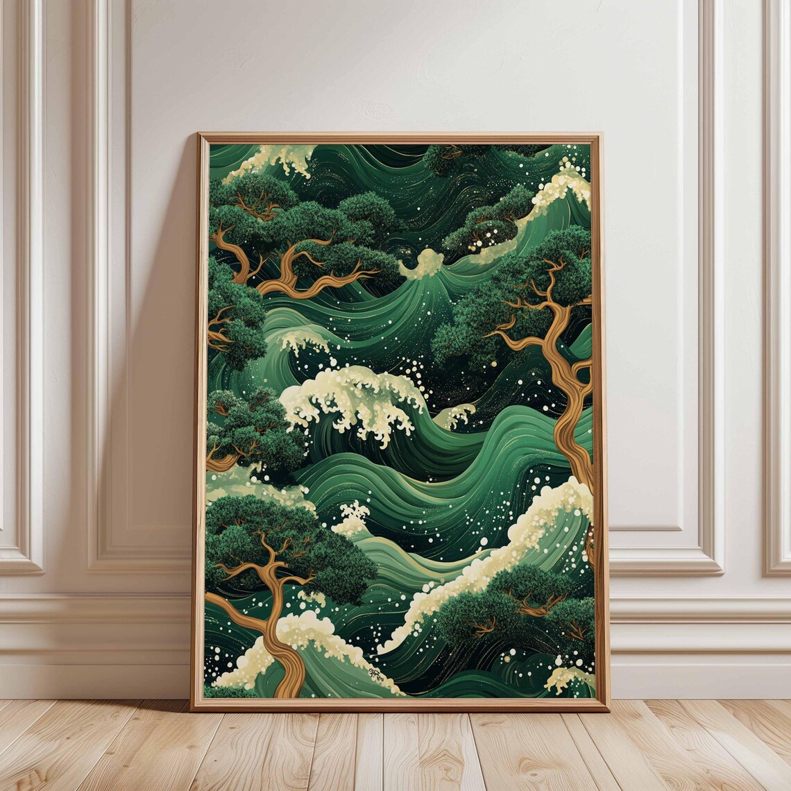 Japanese Wave Forest Poster, Abstract Nature Zen