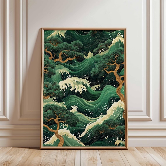Japanese Wave Forest Poster, Abstract Nature Zen