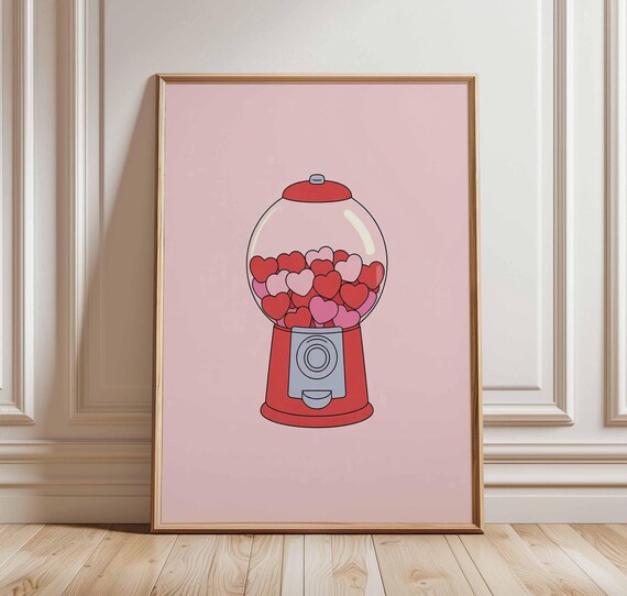 Heart Gumball Machine Pink Retro Pop Valentine Candy Art Poster