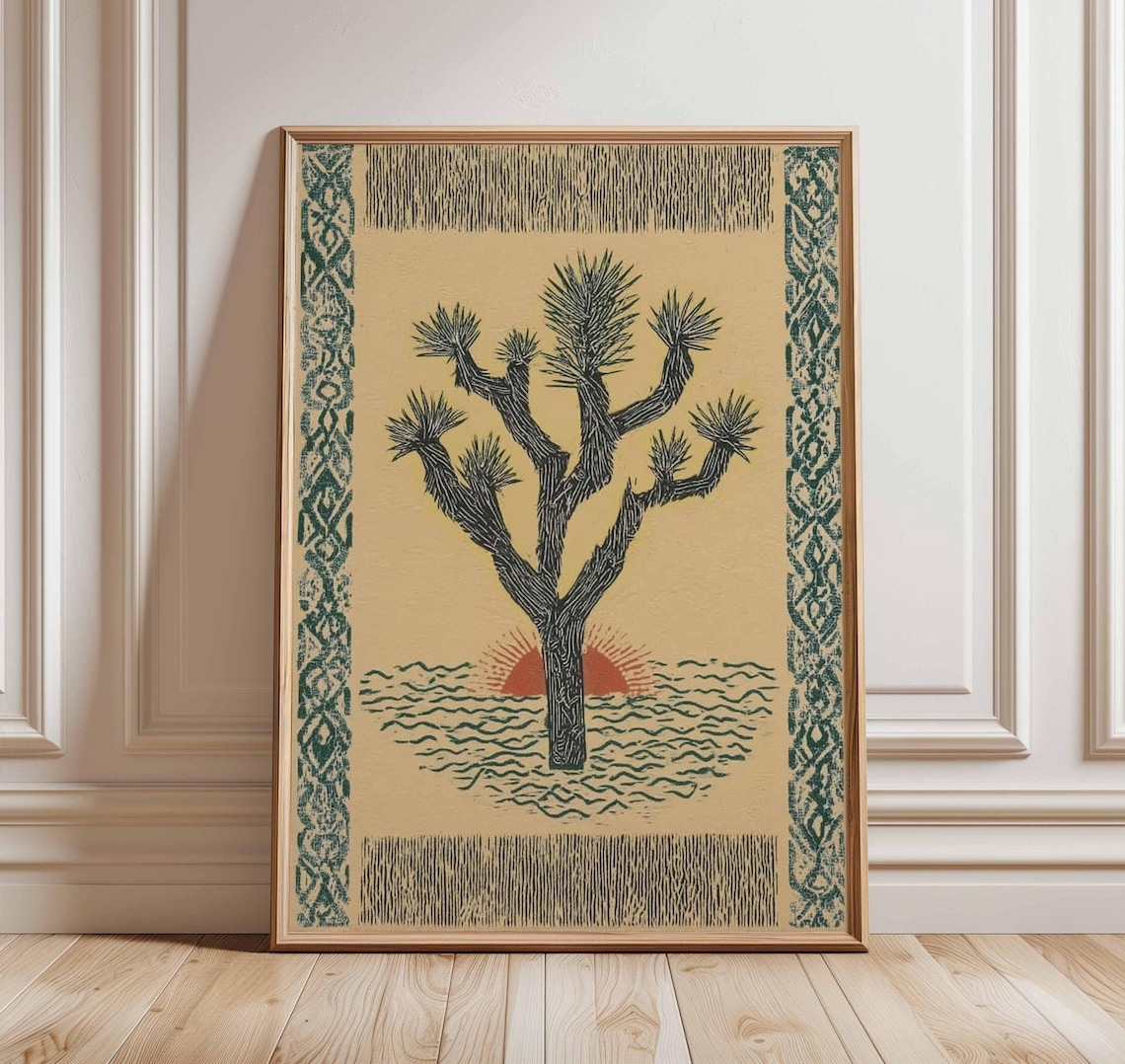 Joshua Tree Sunset Travel Poster, Desert Boho Decor