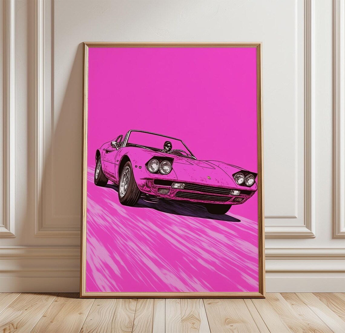 Hot Pink Retro Convertible Sports Car Bold Pop Art Minimal Poster
