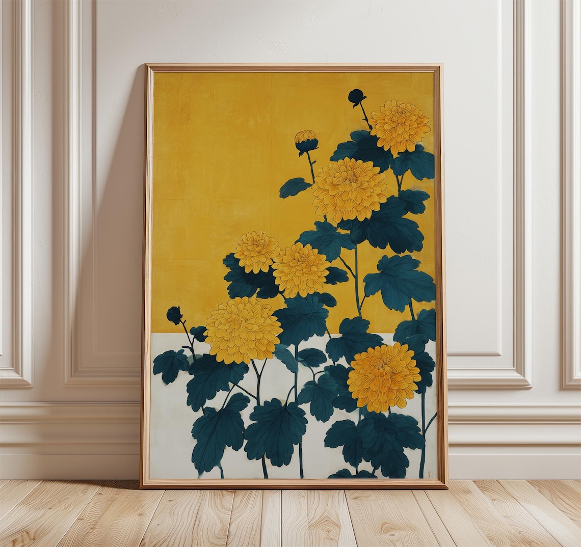 Chrysanthemum Floral Poster, Japanese Inspired Art Print