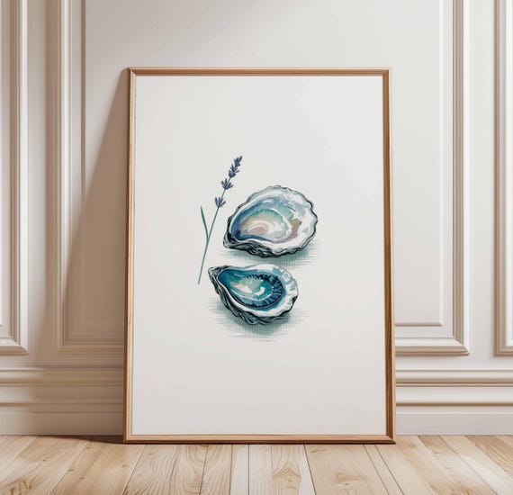 Oyster Shell Poster Print Coastal Beach Wall Art Minimalist Ocean Food Illustration Elegant Nautical Decor Unframed Sea Artwork