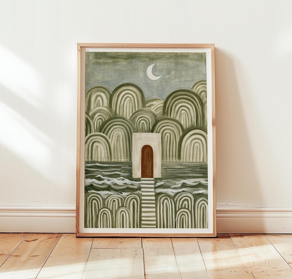 Green Coastal Arch Poster Minimal Abstract Art Paper Print