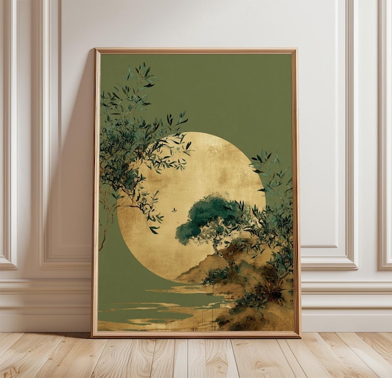 Japanese Moon Landscape, Minimal Zen Nature Scene