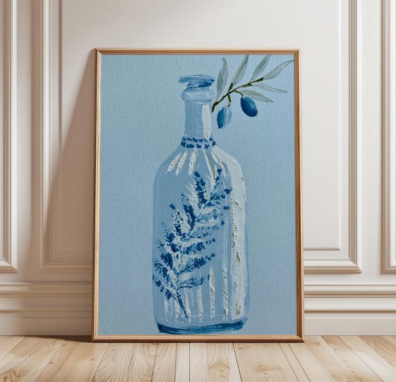 Olive Oil Bottle Poster Mediterranean Kitchen Art Botanical Print