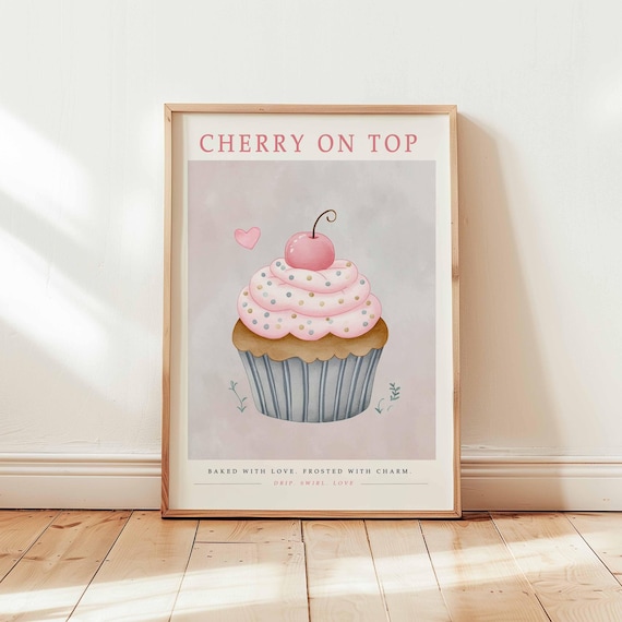 Cherry On Top Pastel Cupcake Watercolor Sweet Dessert Poster