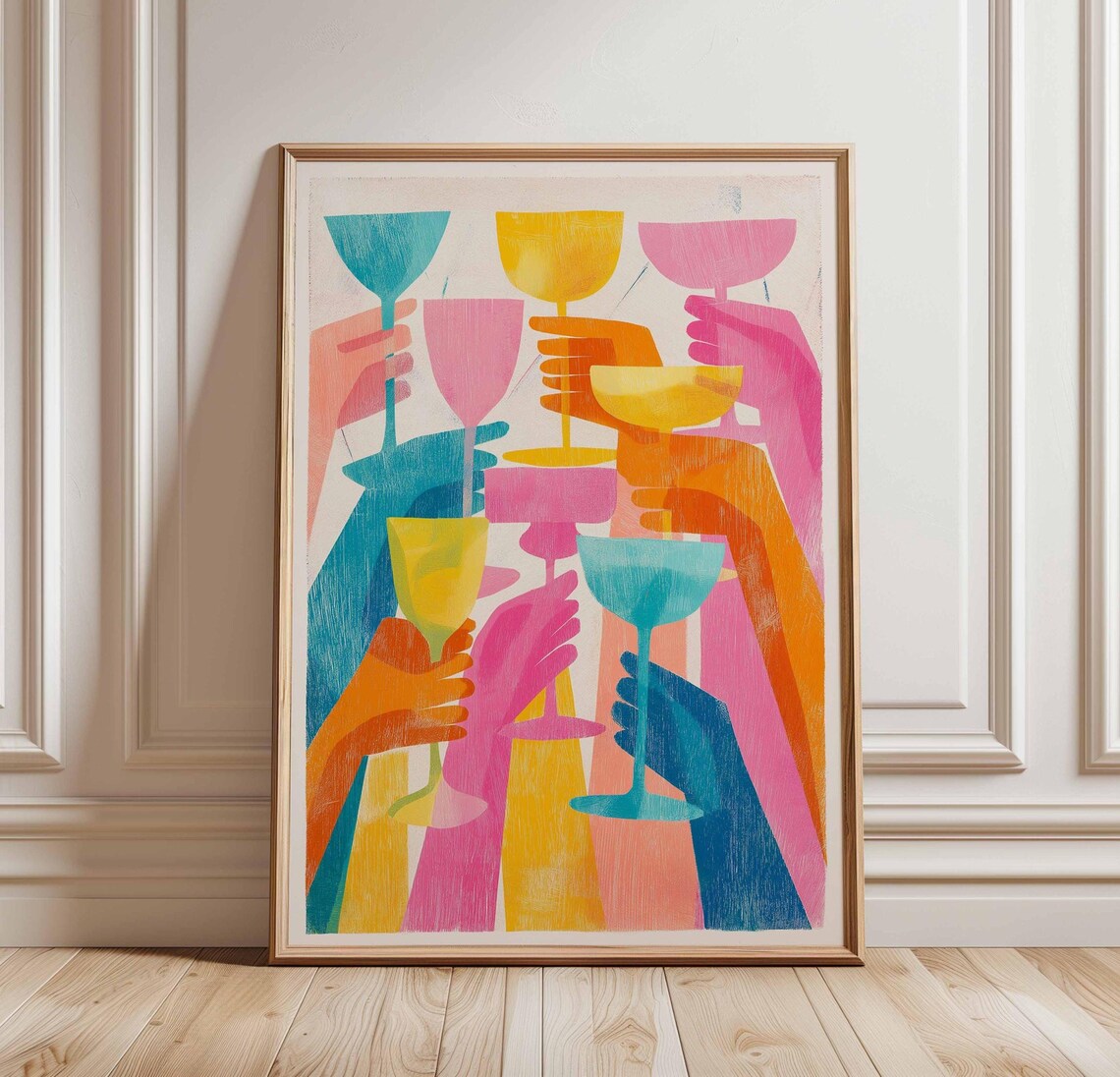 Colorful Cheers Toast Mid Century Modern Cocktail Party Art Poster