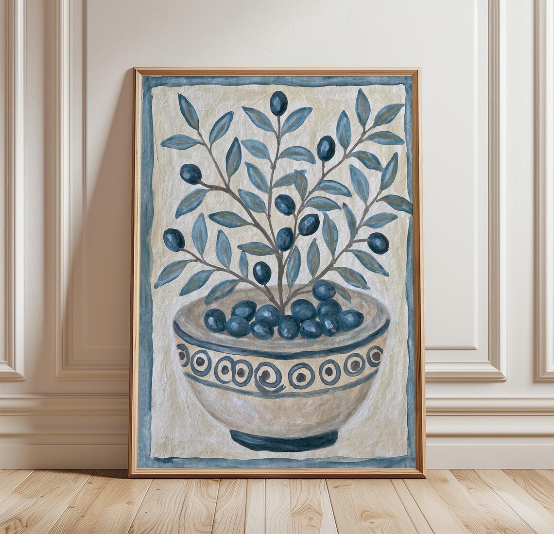 Blue Olive Branch, Mediterranean Botanical Art Print
