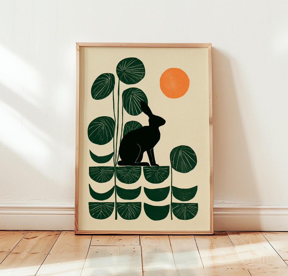 Hare Nature Poster, Folk Animal Art Print