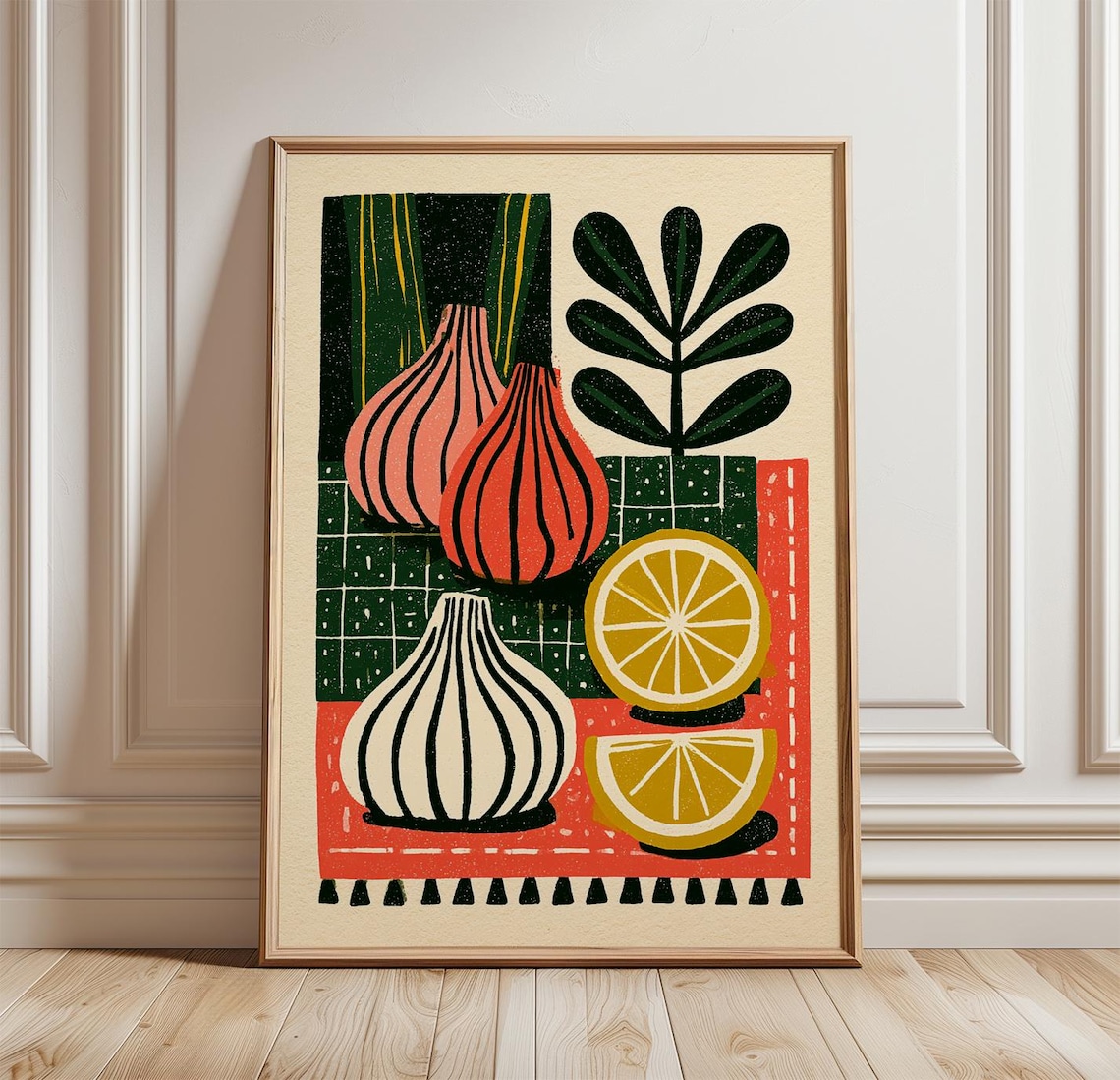 Garlic Lemon Folk Art, Mediterranean Kitchen Poster