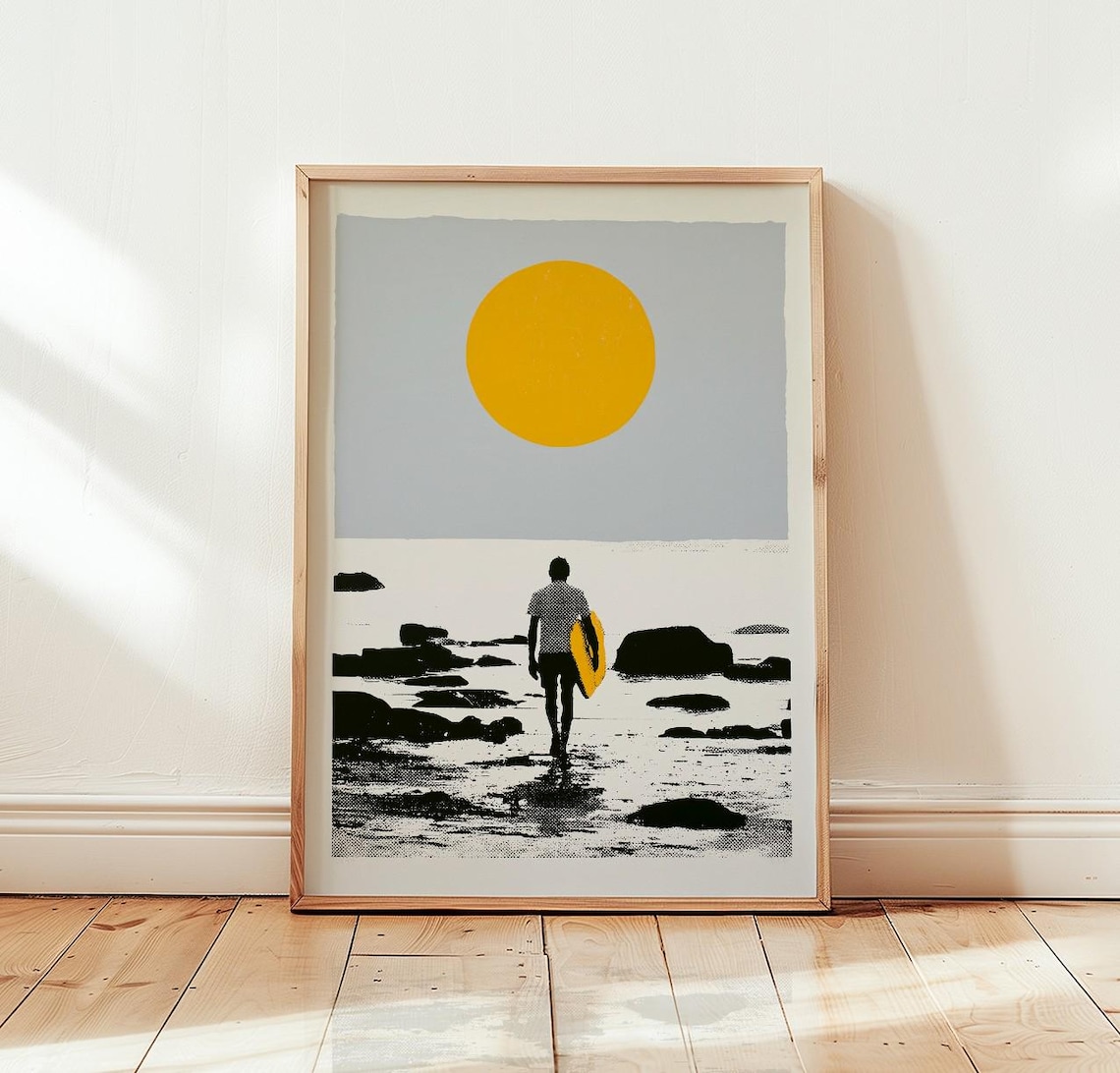 Surfer Wall Art, Minimalist Beach Poster