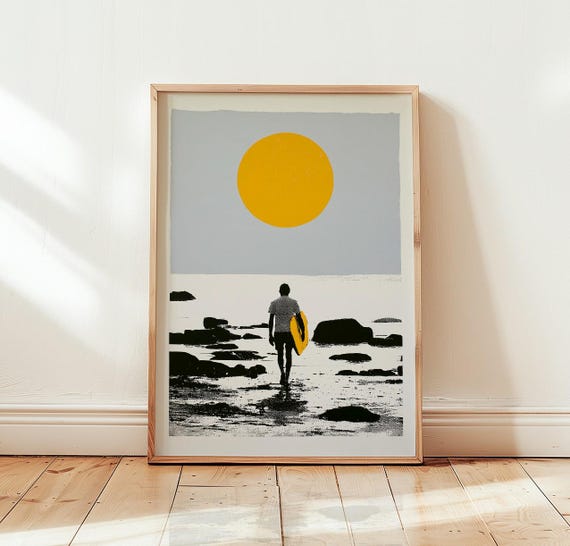 Surfer Wall Art, Minimalist Beach Poster