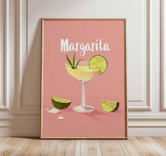 Margarita Poster Cocktail Wall Art Retro Bar Print Lime Tequila Artwork Vintage Drink Illustration Fun Kitchen Decor Party