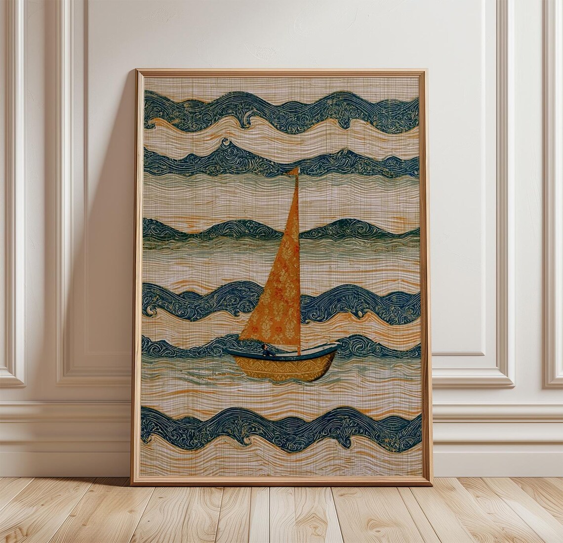 Sailboat Ocean Poster, Coastal Nautical Art Print