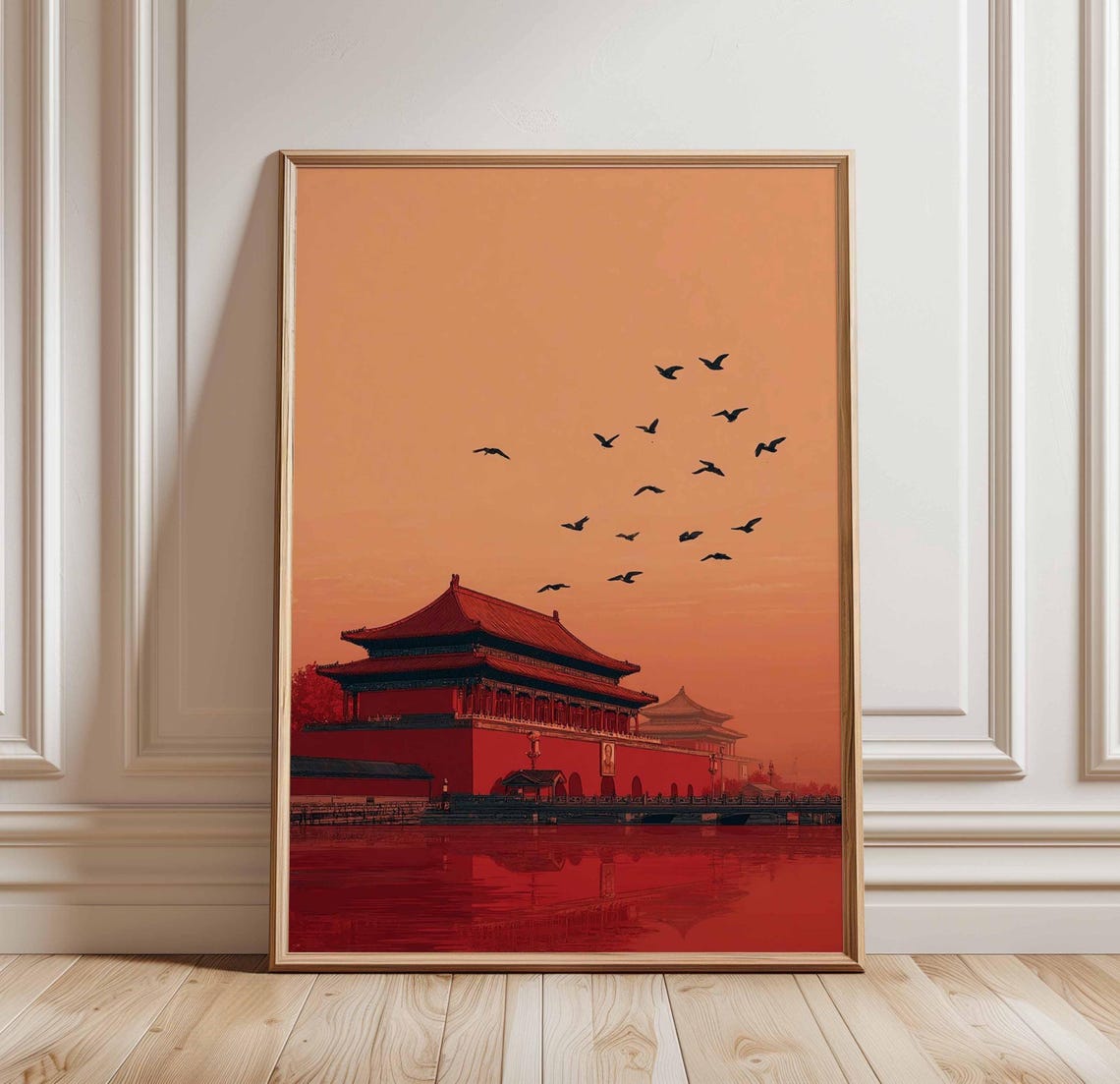 Forbidden City At Sunset With Flying Birds Beijing China Poster